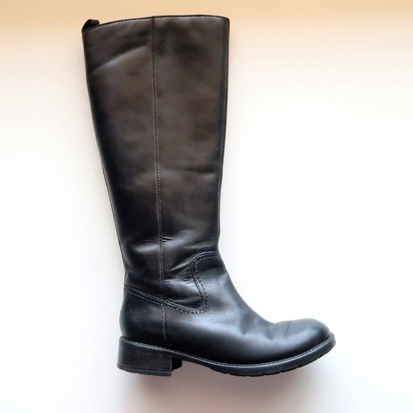 Clarks Black Leather Low Block Heel Round Toe Tall Riding Boots Size 7 - Picture 9 of 14
